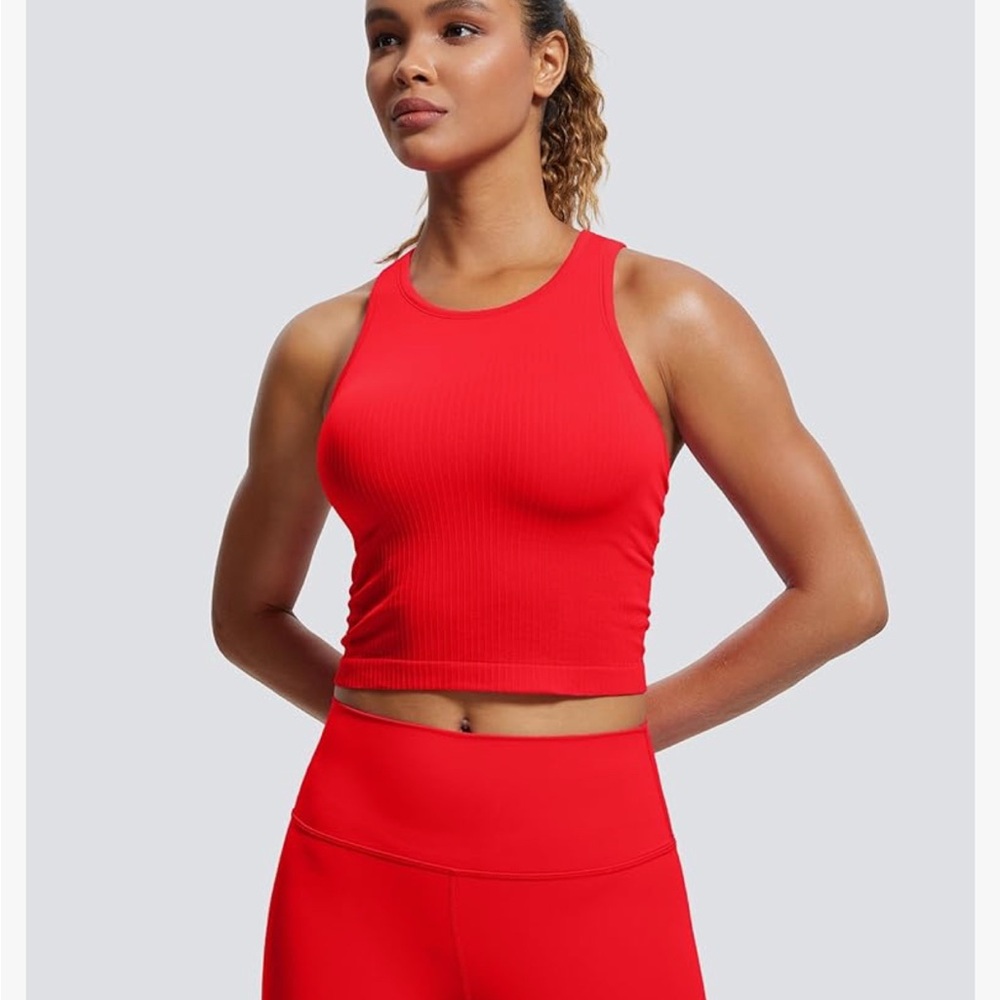 Red Women's Athletic Ribbed Tank Top CRZ Yoga